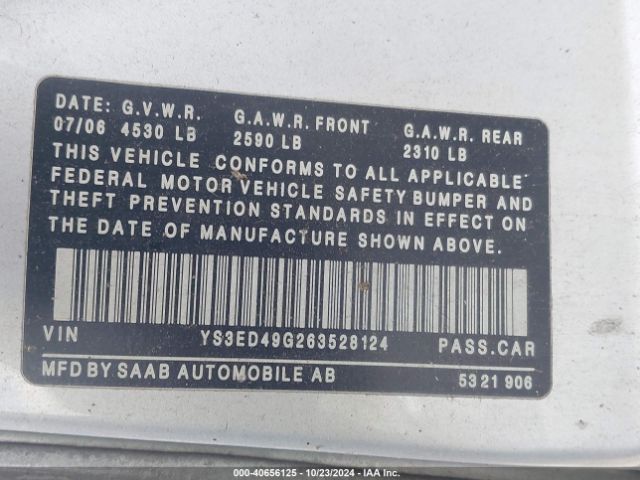 2006 SAAB 9-5 YS3ED49G263528124 Photo 8