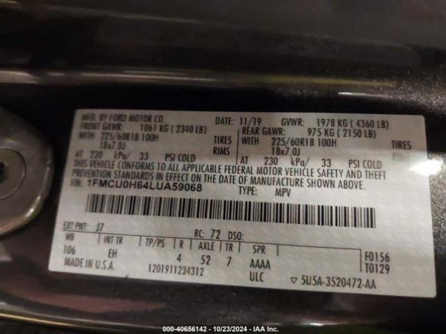 1FMCU0H64LUA59068 Ford ESCAPE SEL