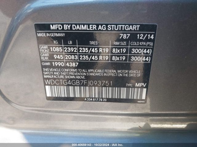 WDCTG4GB7FJ093751 Mercedes-Benz Gla 250 4matic
