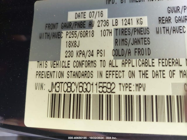 Mazda Cx-9 Touring 2016 JM3TCBCY6G0115592 Image 9