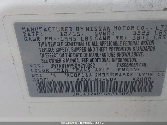 Nissan SENTRA S 2016 3N1AB7AP5GY210082 Image 9