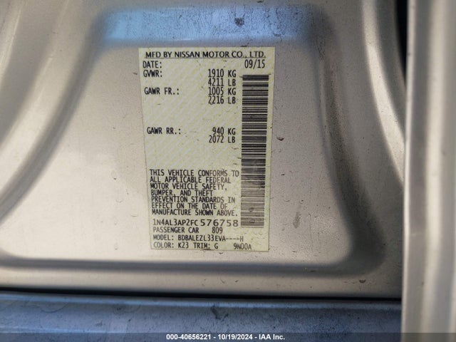 Nissan Altima 2.5 S 2015 1N4AL3AP2FC576758 Image 9