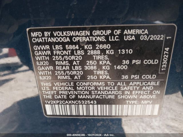 1V2KP2CAXNC532543 Volkswagen Atlas 2.0t Se W/technology