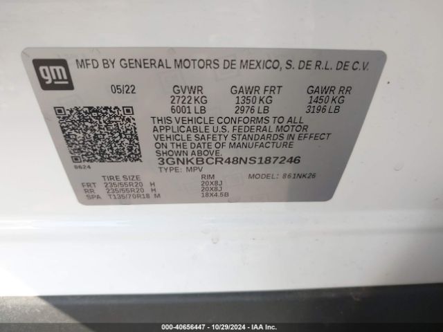 3GNKBCR48NS187246 Chevrolet Blazer Fwd 2lt