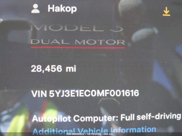 5YJ3E1EC0MF001616 Tesla Model 3 Performance Dual Motor All-wheel Drive