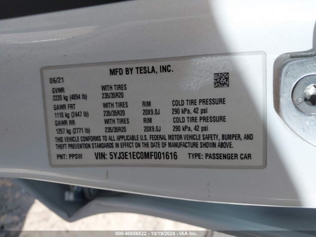 5YJ3E1EC0MF001616 Tesla Model 3 Performance Dual Motor All-wheel Drive