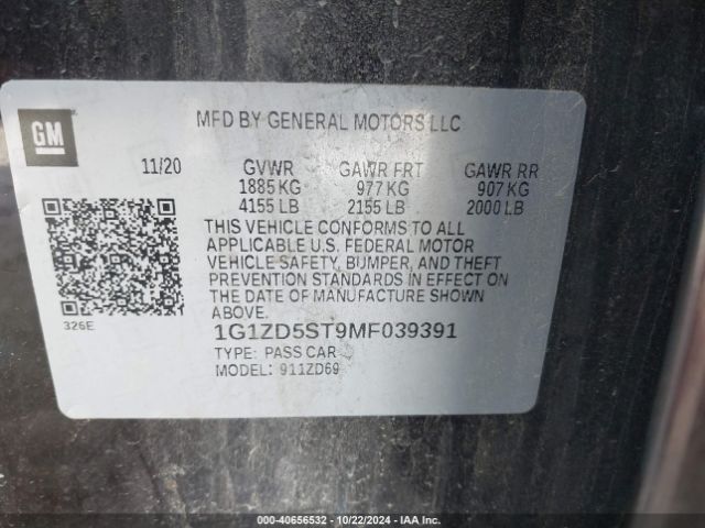 1G1ZD5ST9MF039391 Chevrolet Malibu Fwd Lt