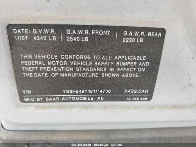 2008 SAAB 9-3 YS3FB49Y181114706 Photo 8