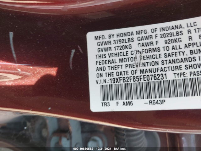 Honda CIVIC EX 2015 19XFB2F85FE076231 Image 9