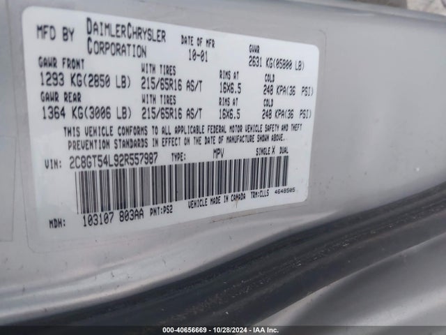 40656669 :رقم المزاد ، 2C8GT54L92R557987 vin ، 2002 Chrysler Town & Country Lxi مزاد بيع