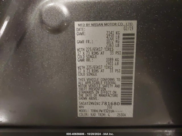 Nissan ROGUE S 2019 5N1AT2MV2KC781680 Image 9