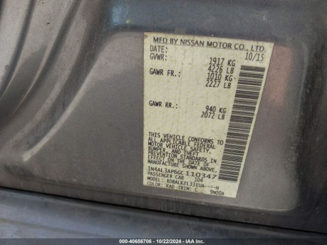 1N4AL3AP6GC110347 Nissan Altima 2.5 Sv