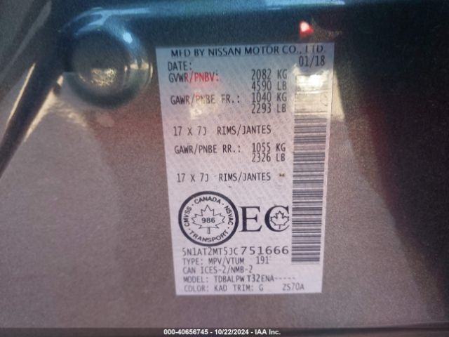 5N1AT2MT5JC751666 Nissan Rogue S/sl/sv