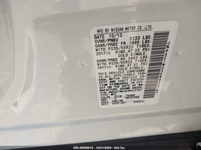Nissan Murano Le 2014 JN8AZ1MU3EW403797 Image 9