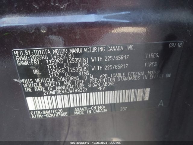 2T3WFREV4JW499223 Toyota Rav4 Adventure/xle