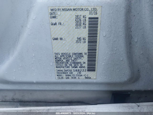 1N4AL3AP2GC188222 Nissan Altima 2.5/2.5 S/2.5 Sl/2.5 Sr/2.5 Sv