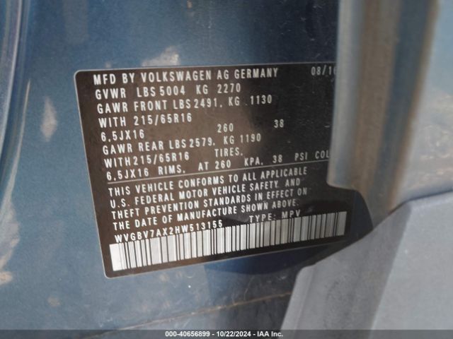 WVGBV7AX2HW513155 Volkswagen Tiguan 2.0t S