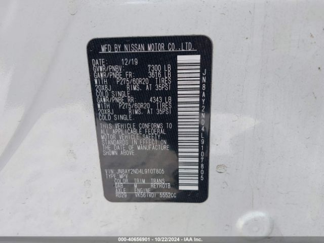 JN8AY2ND4L9107805 Nissan Armada Sl 2wd