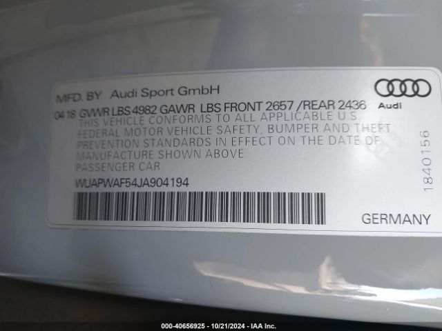 WUAPWAF54JA904194 Audi Rs 5 2.9t
