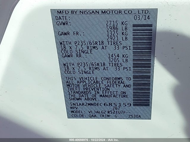 Nissan Pathfinder Sl 2014 5N1AR2MN0EC685159 Image 9