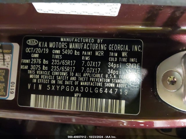 KIA Sorento 2.4l Lx 2020 5XYPGDA30LG644719 Image 9