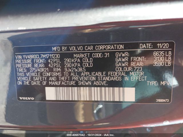 YV4BR0CL7M1711230 Volvo Xc90 Recharge Plug-in Hybrid T8 Inscription 7 Passenger