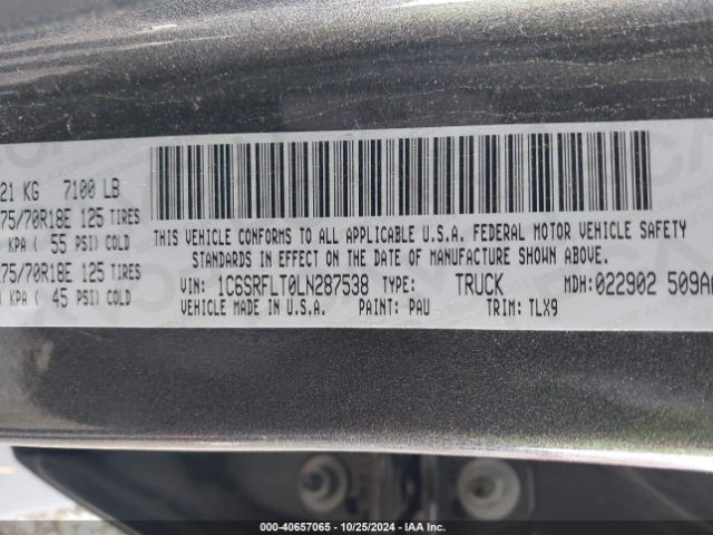 1C6SRFLT0LN287538 RAM 1500 Rebel  4x4 5'7 Box