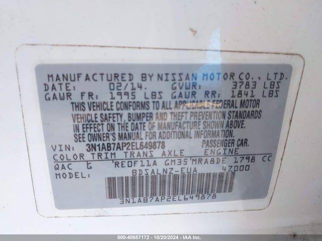 Nissan Sentra Fe+ Sv 2014 3N1AB7AP2EL649878 Image 9