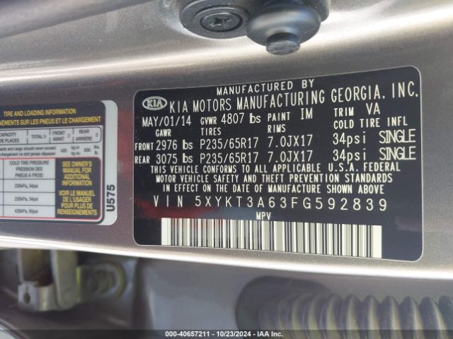 5XYKT3A63FG592839 KIA SORENTO LX