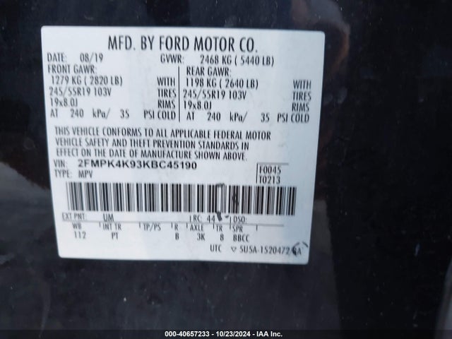 Ford Edge Titanium 2019 2FMPK4K93KBC45190 Image 9