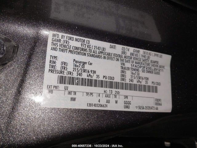 Ford FOCUS SE 2014 1FADP3F23EL291211 Image 9