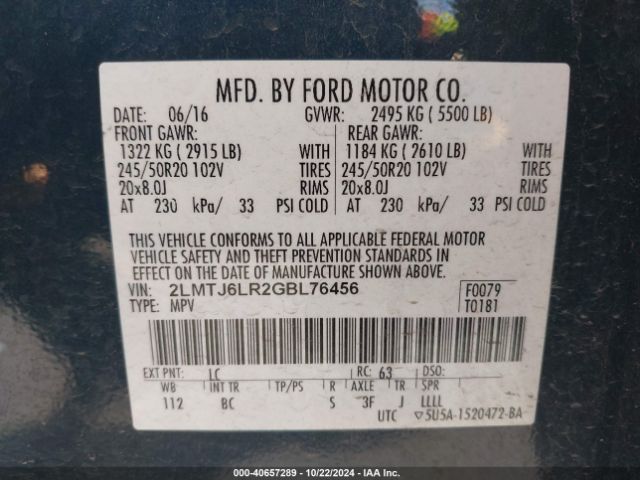 2LMTJ6LR2GBL76456 Lincoln Mkx Reserve