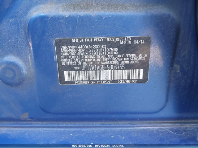 Subaru WRX 2015 JF1VA1A68F9806755 Image 9