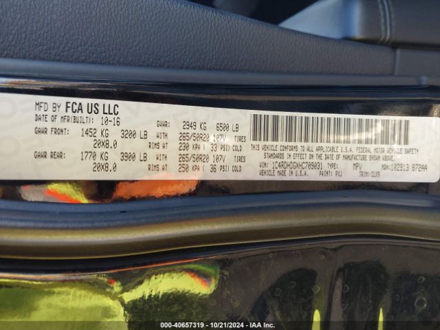 1C4RDHDGXHC709031 Dodge Durango Gt Rwd