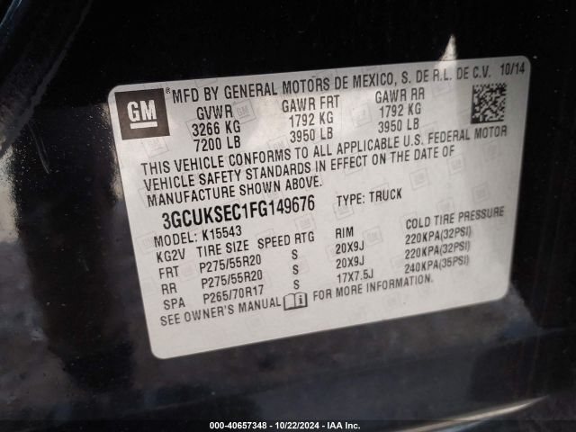 3GCUKSEC1FG149676 Chevrolet Silverado 1500 1lz