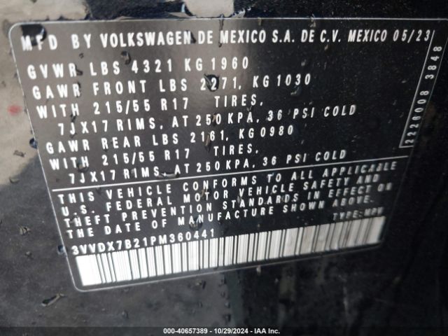 3VVDX7B21PM360441 Volkswagen Taos 1.5t S