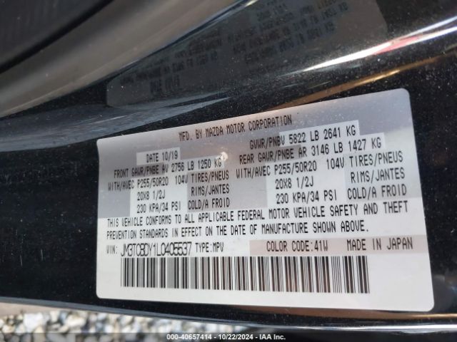 JM3TCBDY1L0405537 Mazda Cx-9 Grand Touring