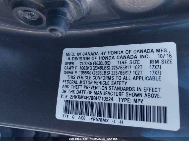 2HKRM4H78GH710524 Honda Cr-v Ex-l