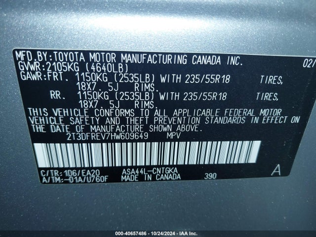 2T3DFREV7HW609649 Toyota Rav4 Platinum