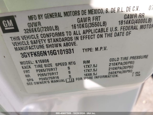 2006 CADILLAC ESCALADE ESV 3GYFK66N16G101931 Photo 8