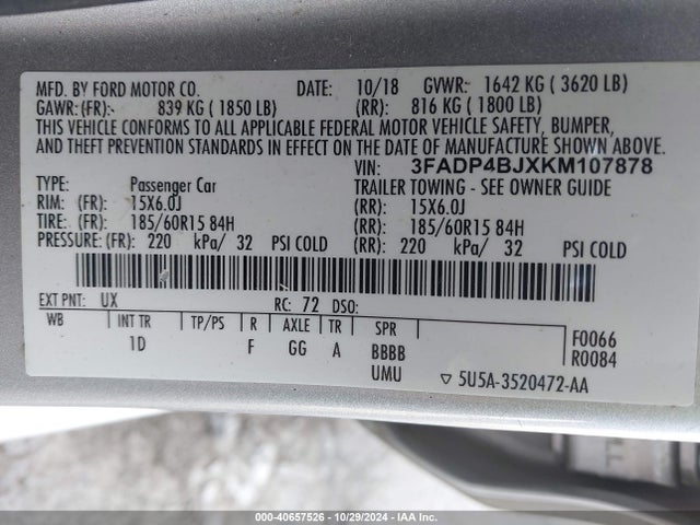 Ford FIESTA SE 2019 3FADP4BJXKM107878 Image 9