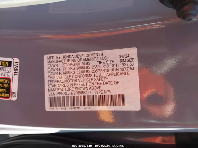 Honda Odyssey Sport 2024 5FNRL6H72RB058497 Image 9