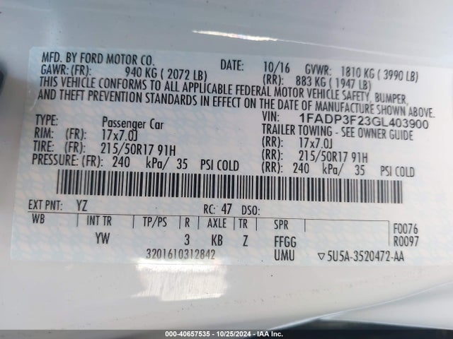 Ford FOCUS SE 2016 1FADP3F23GL403900 Image 9