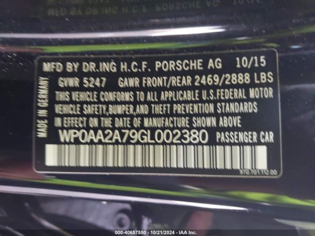 WP0AA2A79GL002380 Porsche PANAMERA 4