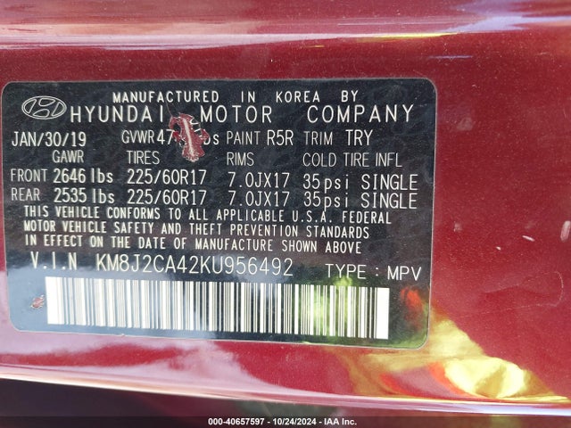 Hyundai TUCSON SE 2019 KM8J2CA42KU956492 Image 9
