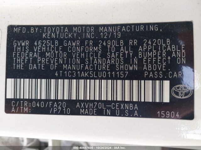 4T1C31AK5LU011157 Toyota Camry Le Hybrid