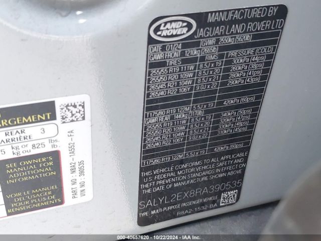 SALYL2EX8RA390535 Land Rover Range Rover Velar P250 Dynamic Se