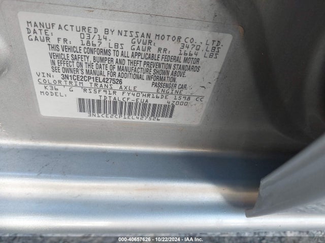 3N1CE2CP1EL427526 Nissan Versa Note S (sr)