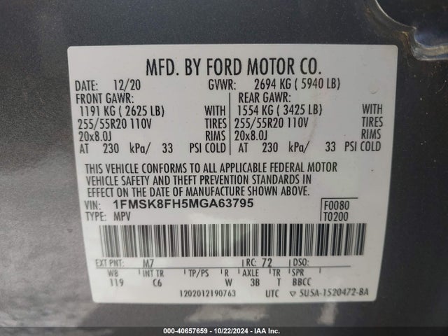 Ford Explorer Limited 2021 1FMSK8FH5MGA63795 Image 9