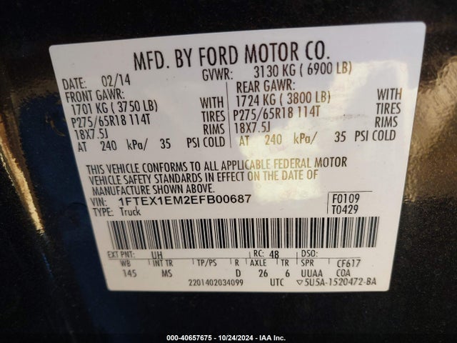 Ford F-150 Xlt 2014 1FTEX1EM2EFB00687 Image 9